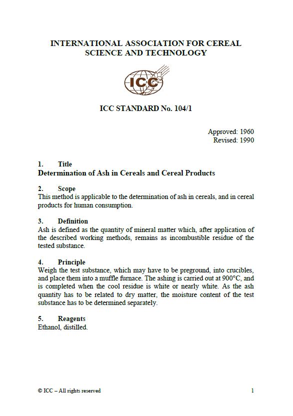 104/1 Determination of Ash in Cereals and Cereal Products [PDF]