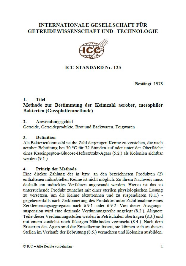 125 Methode zur Bestimmung der Keimzahl aerober, mesophiler Bakterien (Gussplattenmethode) [PDF]