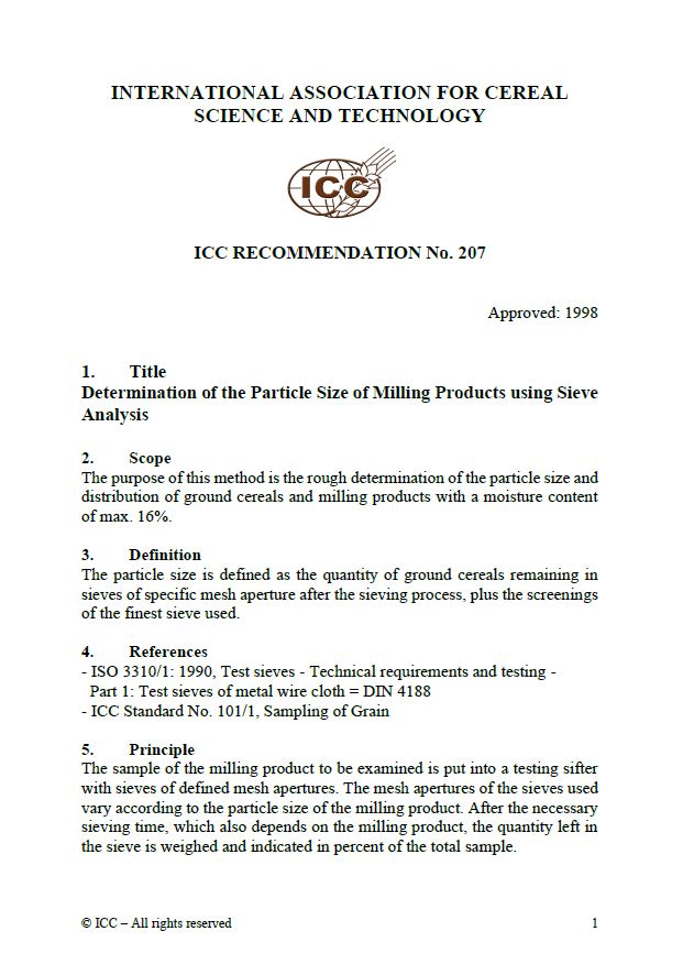 207 Determination of the Particle Size of Milling Products Using Sieve Analysis [Print]